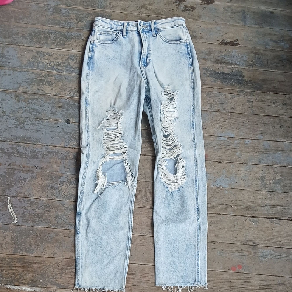 GUC Hollister Vintage Stretch Ultra High Rise Mom Jeans fray Ankle Size 24x27